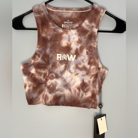 RawGear Tops - RawGear 3D “RAW” Print Crop Tank Size Medium Tie Dye Print Raw Hem Gym Workout